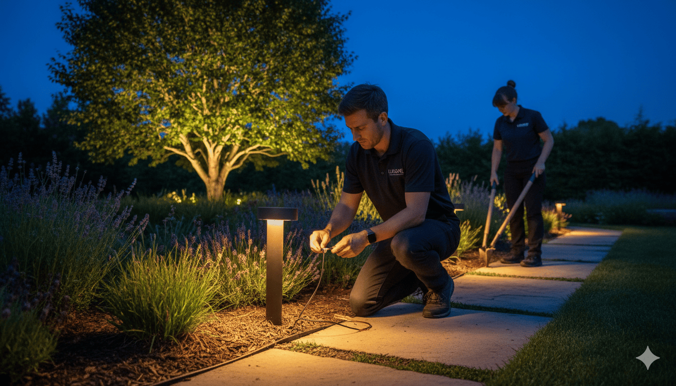 Garden pathway lighting installation